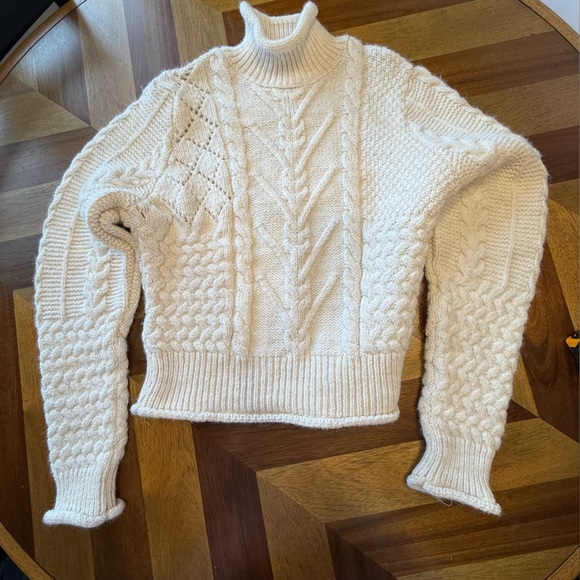 Mango Cream Cable Knit Turtleneck Sweater - Picture 7 of 11
